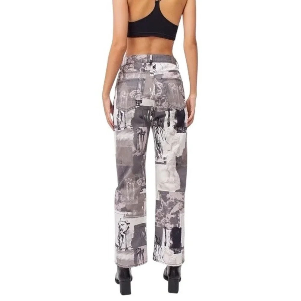 UO BDG High Waisted‎ Cowboy Jean Graphic Print straight leg Y2K retro Size 26